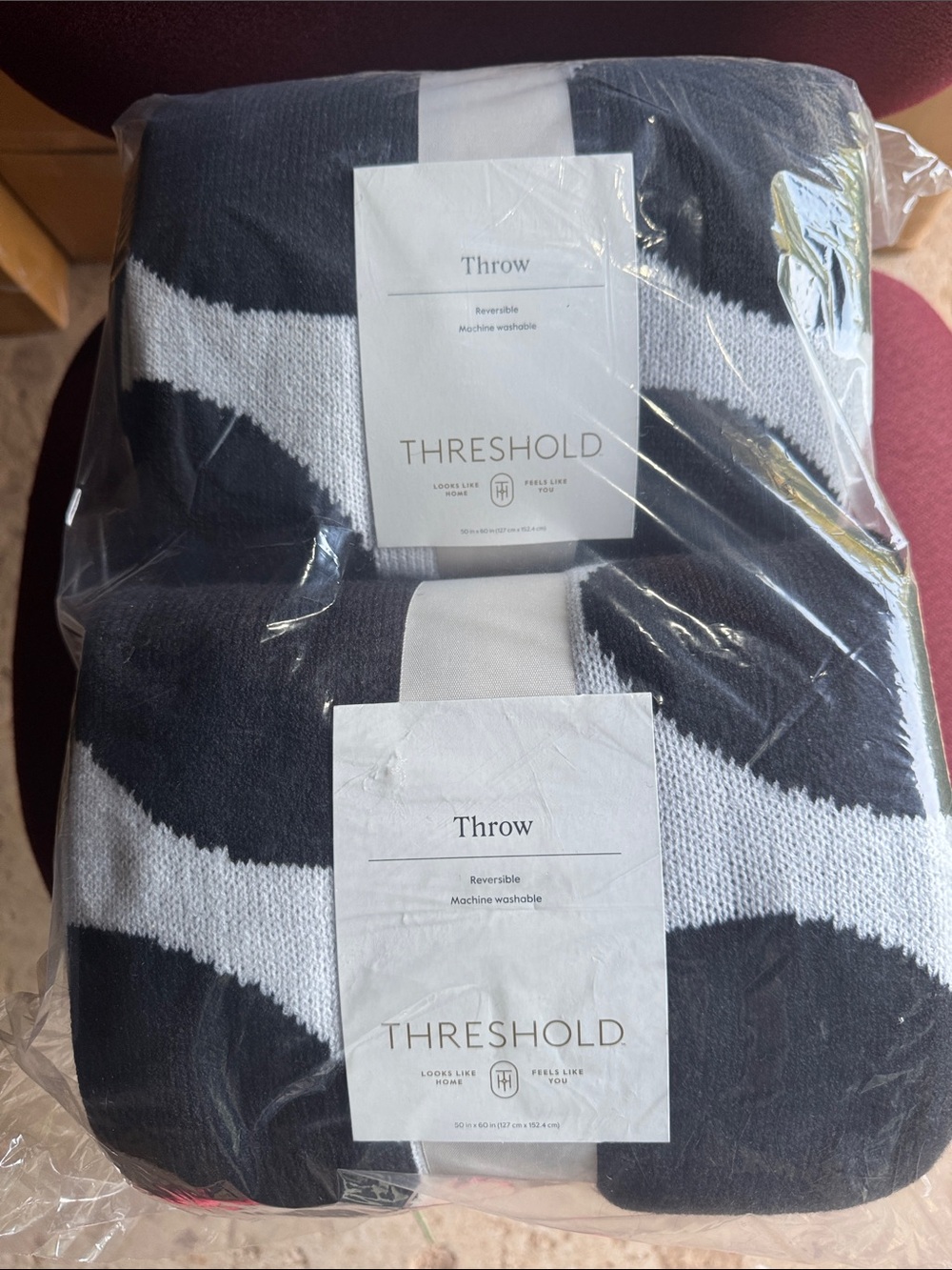 Sets of two Threshold Black & White Striped Throw Blanket NWT